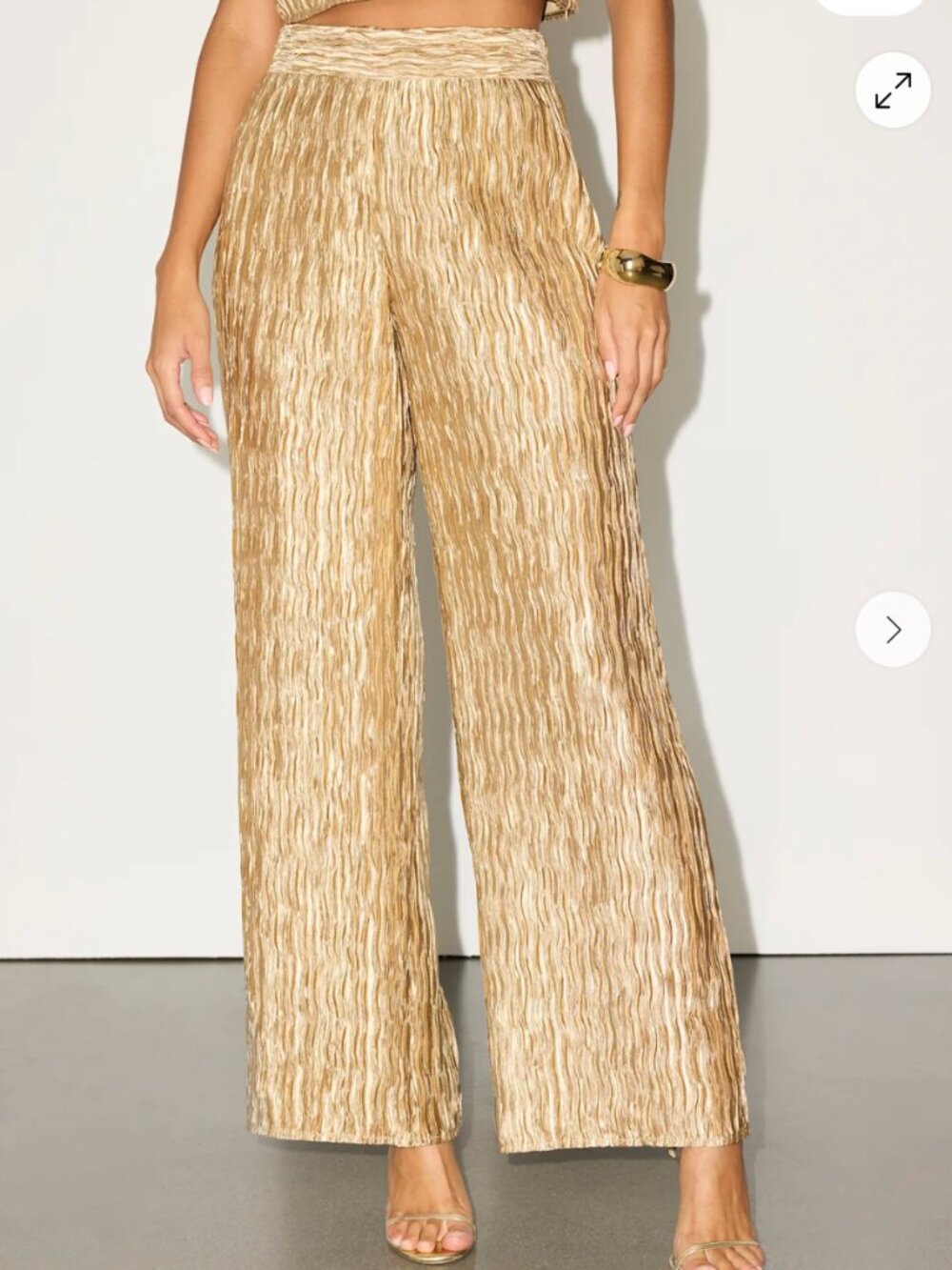 Lulus Yukara Gold Textured High-Rise Wide-Leg Pants, NWT